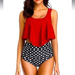 Women High Waisted Bikini Flounce Top Vintage
Tummy Control Bottom Size L